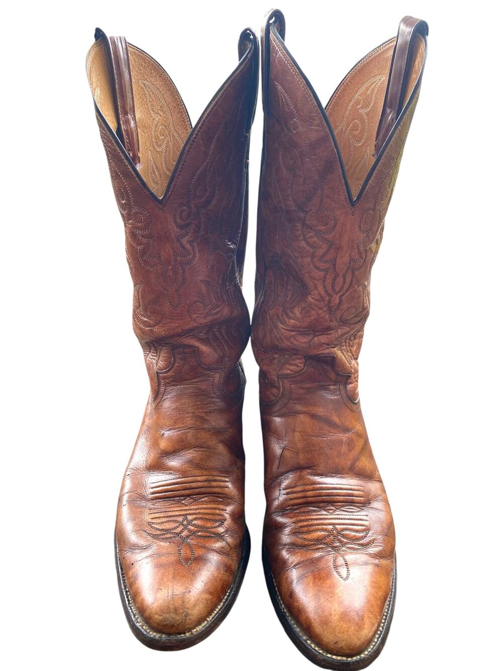 Vtg Justin 1879 Style 1651 Marbled Deerlite Cowboy Boots Mens 9 D Brown Western